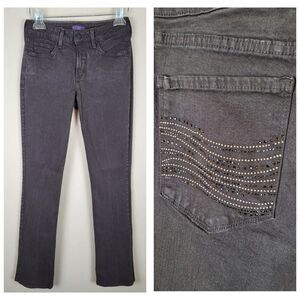 NYDJ Billie Mini Bootcut Jeans Dark Brown Beaded Size 2